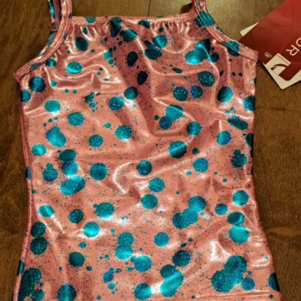 Mondor New NWT sparkly pink blue dance gymnastic girls tank top size 2-4